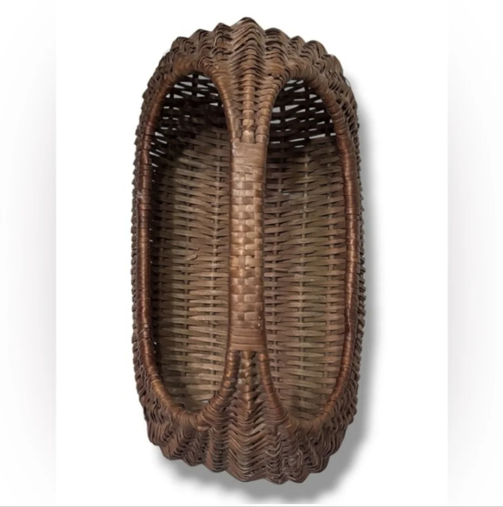 VINTAGE Large Wicker Rattan Half-Moon Oval Gondola Market Basket